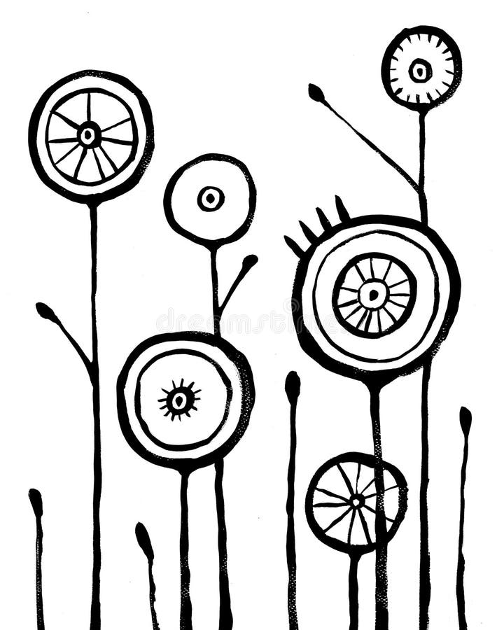 Flores exhaustas de la mano negra en el fondo blanco ilustración del vector Flores exhaustas de la mano negra en el fondo blanco ilustración del vector
