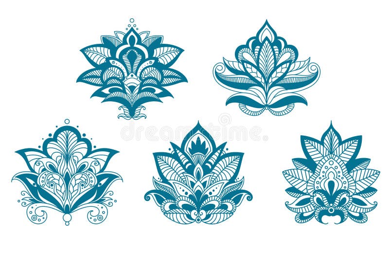 Flores resumidas del azul del cordón de Paisley stock de ilustración Flores resumidas del azul del cordón de Paisley stock de ilustración