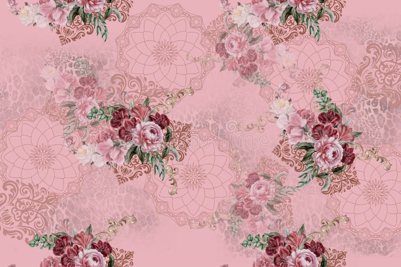 Flores Rosas Bordado Barroco Dorado Elegante Stock de ilustración -  Ilustración de bordado, manera: 160572739