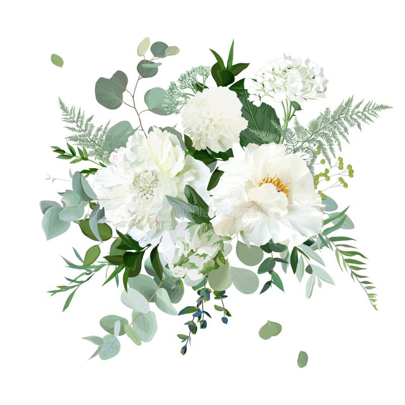 Flores Verdes Y Blancas Plateadas Diseño Vectorial Ramo Herbal Primaveral  Ilustración del Vector - Ilustración de inmoralidad, cremoso: 168962376