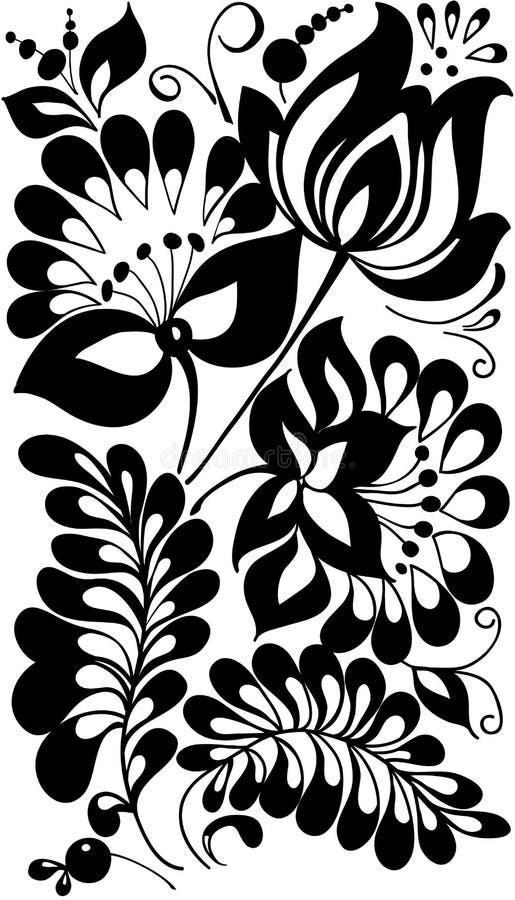 Flores y hojas blancos y negros. Elemento del diseño floral ilustración del vector Flores y hojas blancos y negros. Elemento del diseño floral ilustración del vector