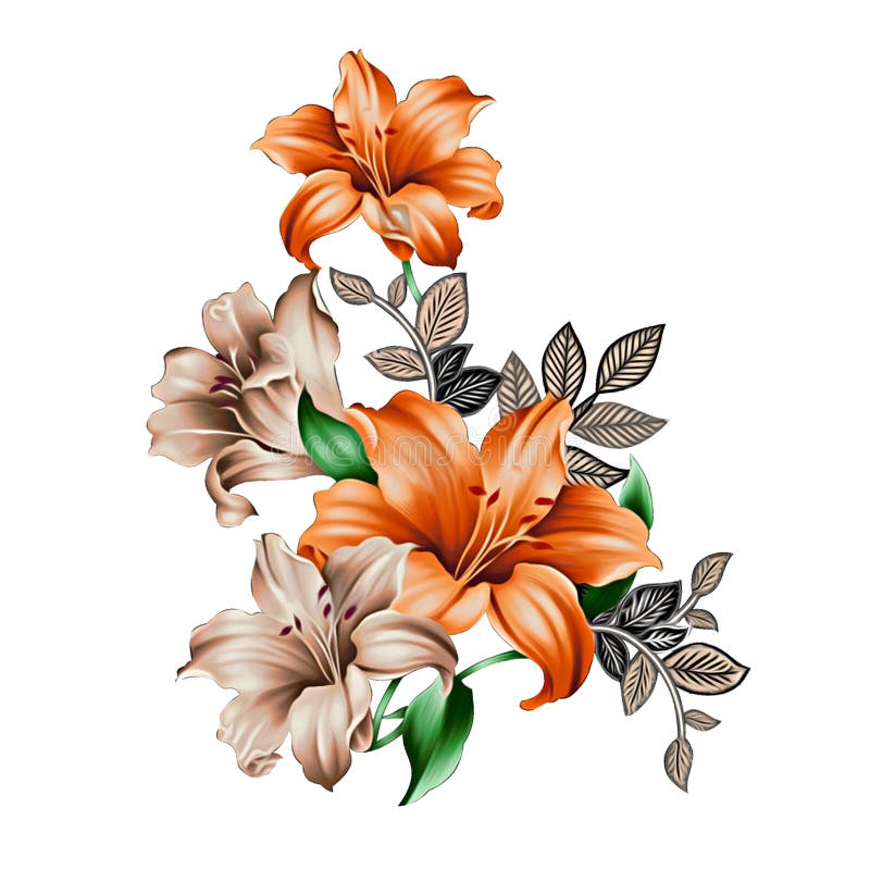 Flores Y Hojas De Diseño Textil Digital Para Impresión Digital Stock de  ilustración - Ilustración de creativo, verano: 189048755