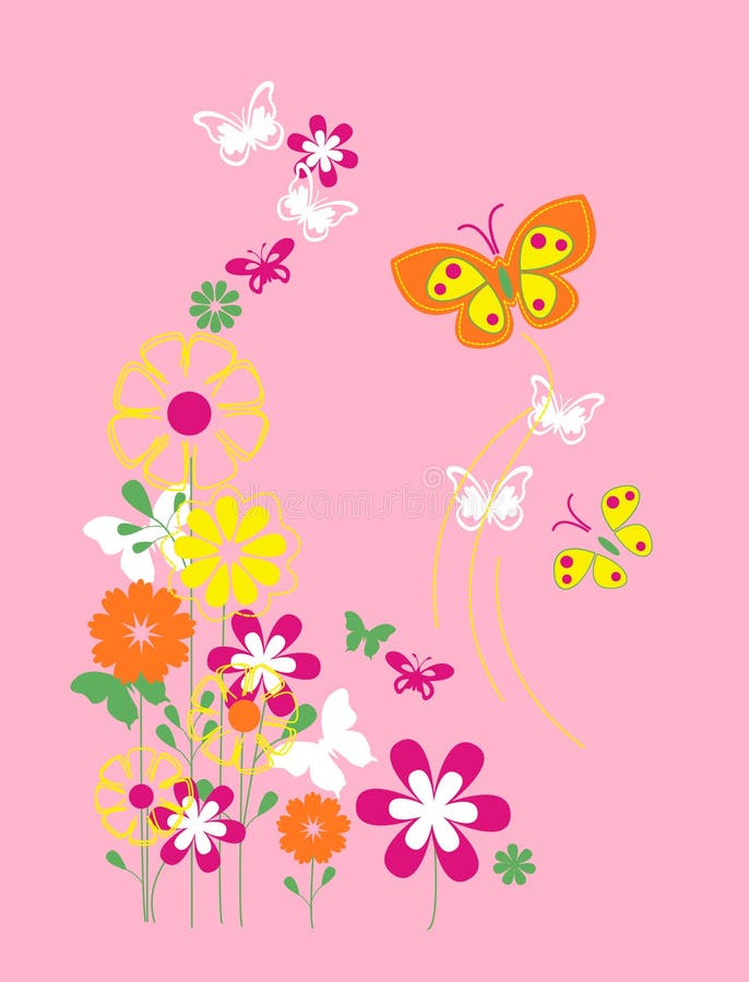 Flores y mariposa, gráfico de la camiseta ilustración del vector Flores y mariposa, gráfico de la camiseta ilustración del vector