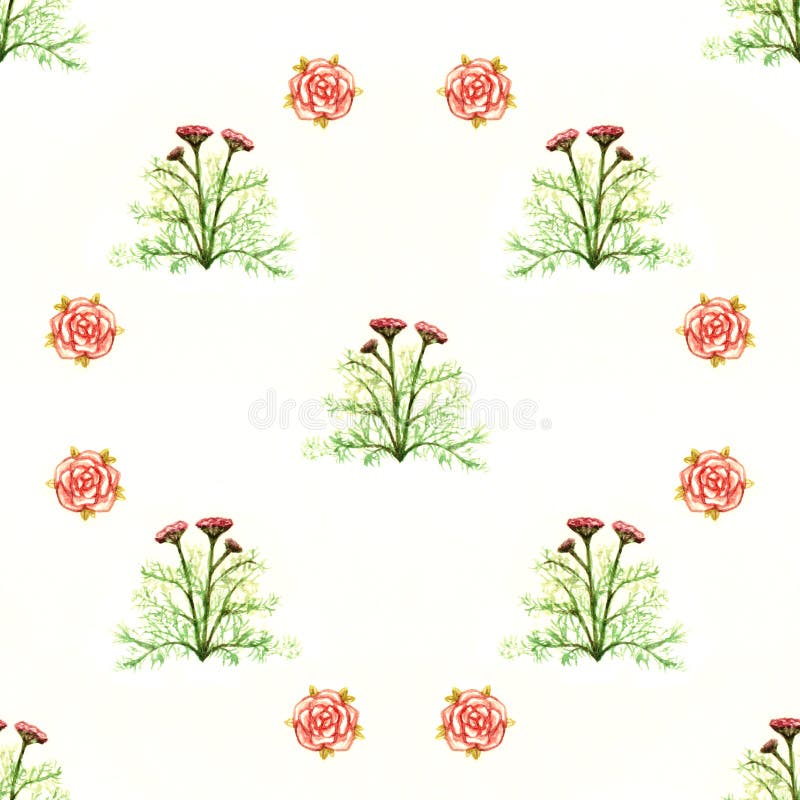 Floresce o teste padrão sem emenda da aquarela floral dos verdes da enciclopédia das rosas vermelhas isolado no fundo branco ilustração royalty free Floresce o teste padrão sem emenda da aquarela floral dos verdes da enciclopédia das rosas vermelhas isolado no fundo branco ilustração royalty free