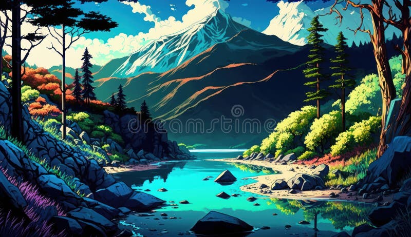 Floresta De Fantasia Anime Amoledada Gerativa Ai Imagem de Stock