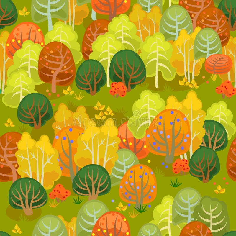 Floresta no outono no amarelo e no verde