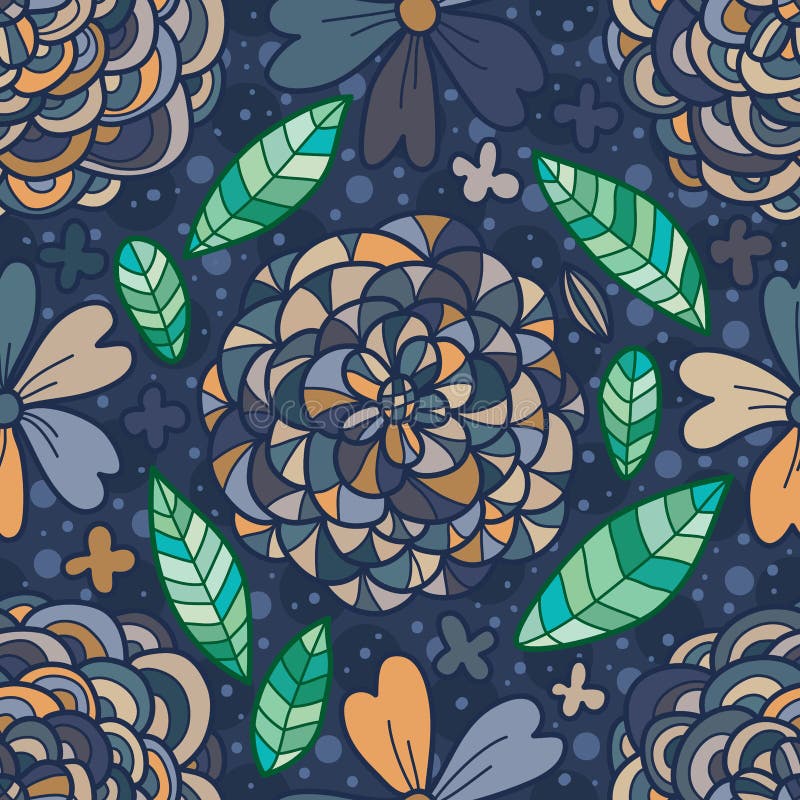 Floresça o a lápis teste padrão sem emenda pastel do marrom azul de desenho ilustração stock Floresça o a lápis teste padrão sem emenda pastel do marrom azul de desenho ilustração stock