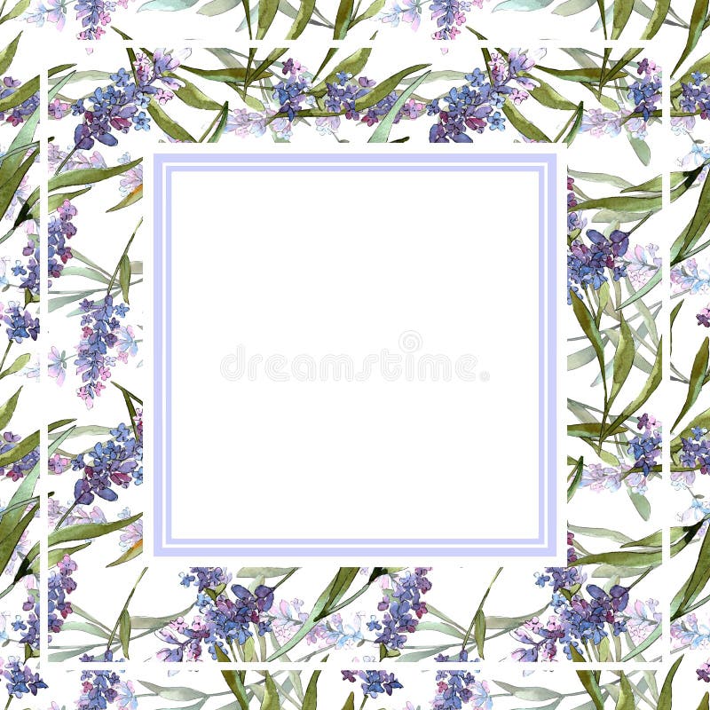 Flori botanice de violet albastru. set de ilustrații pentru fundal acuarelă. ornament chenar cadru pătrat. stock image