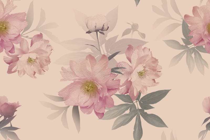Flori frumoase flori peoniere. tipar fără sudură florală. culoare pastilă vector illustration