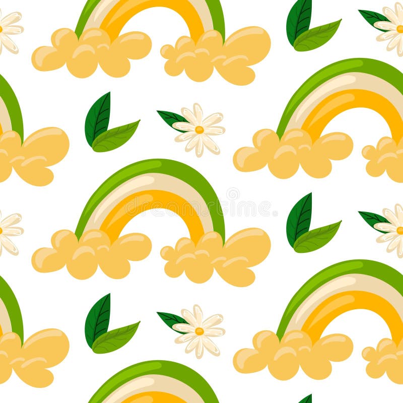 Flori tipar Izvoare curcubeu. Curcubeu cu floare lipicioasă și frunze pe un model fără sudură royalty free illustration