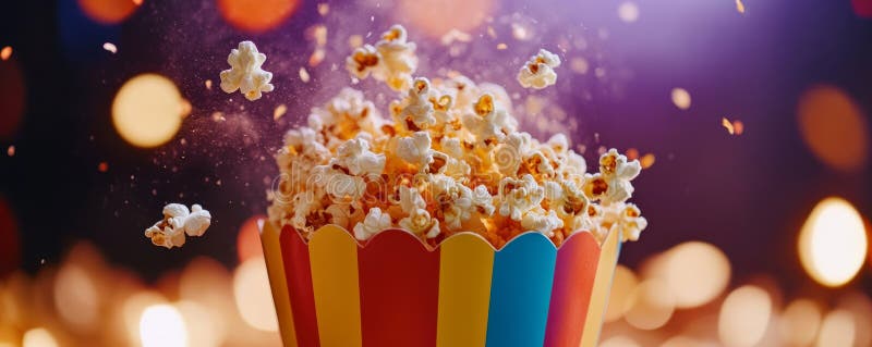 Floricele explodând din celebrarea cinematografiei cu containere colorate. Concept de divertisment și film noapte royalty free stock photos