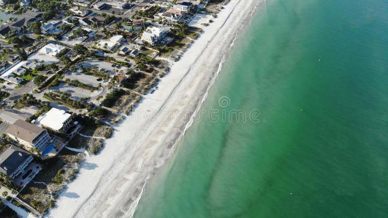 Florida clear blue water birds eye view, sandy beaches drone. city â€‹â€‹on the beach Aerial view of Indian Rocks Beach