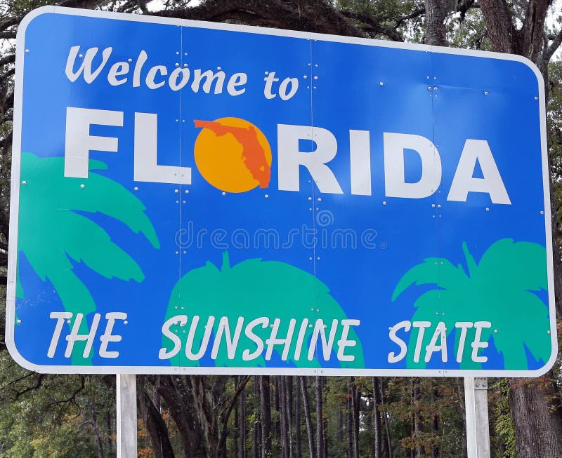 A Florida State welcome sign at the State line. A Florida State welcome sign at the State line.