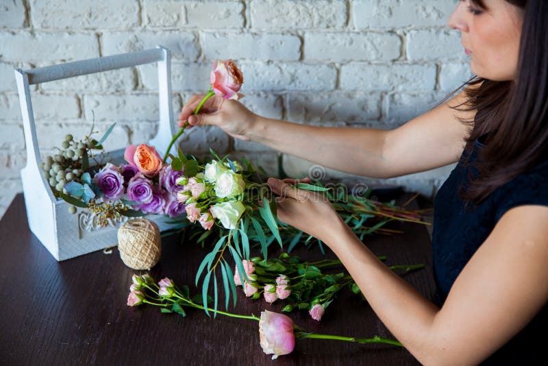 Florist at Work. Woman Making Spring Floral Decorations Stock Image Image of decorative