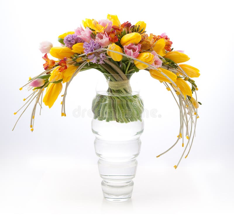 Colorful Bouquet of Spring Flowers in Vase Stock Photo - Image of flora ...