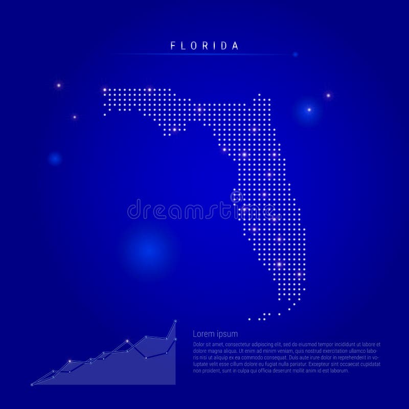 Floryda USA: oświetlona mapa z błyszczącymi kropkami Tło ciemnoniebieskiego obszaru Ilustracja wektorowa ilustracji