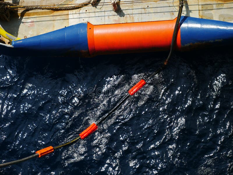 Flotation Collars at the Back of Offshore Supply Vessel Stock Photo