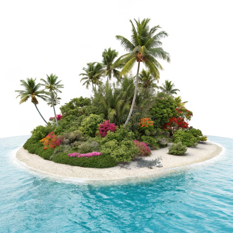 Floting tropiska öparadis isolerat på vit bakgrund royaltyfri illustrationer