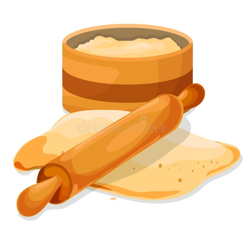 Flour in Bowl with Dough, Rolling Pin Stock Vector Illustration of board, dessert 96740590