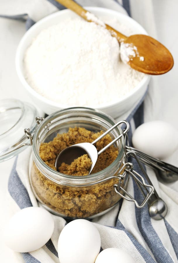 Flour, Brown Sugar and Eggs for Baking Stock Image Image of crepes