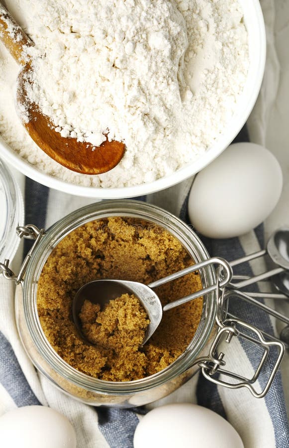 Flour, Brown Sugar and Eggs for Baking Stock Photo Image of bread