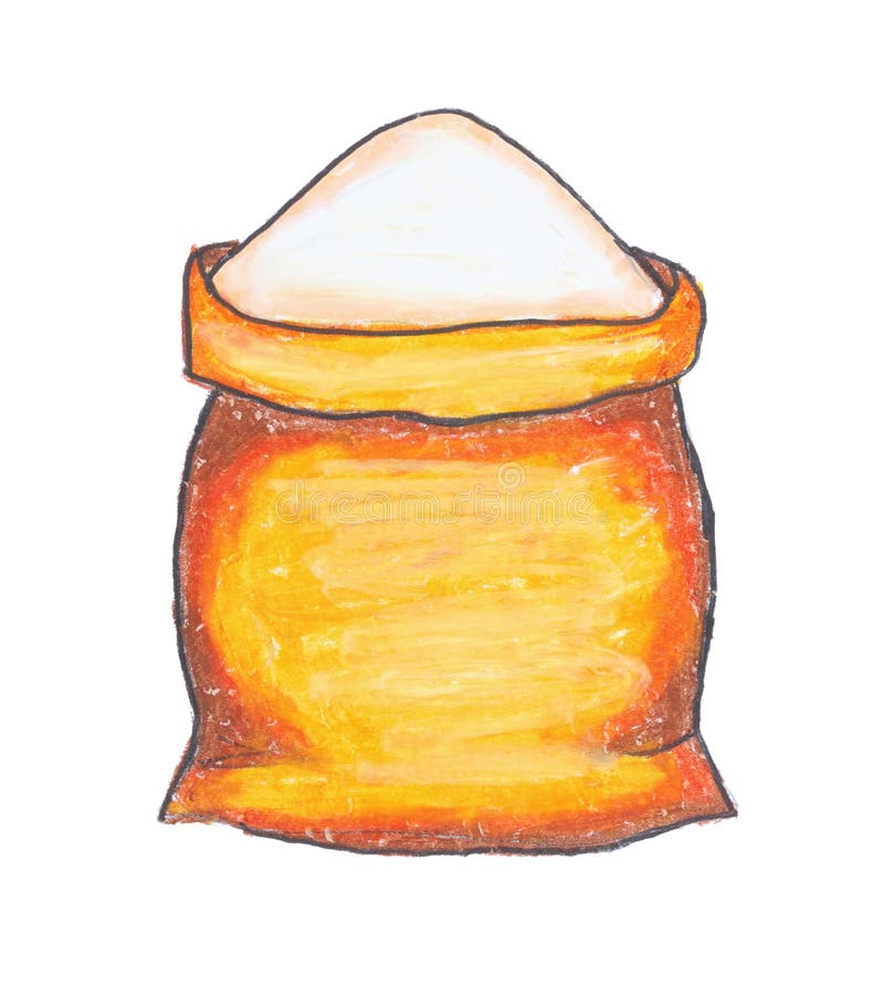 Flour in Burlap Bag Drawing with Crayon on White Paper Stock