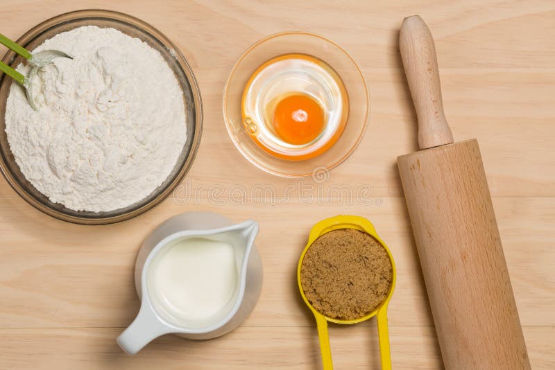 Flour, egg, milk and sugar stock image. Image of cook 62493135