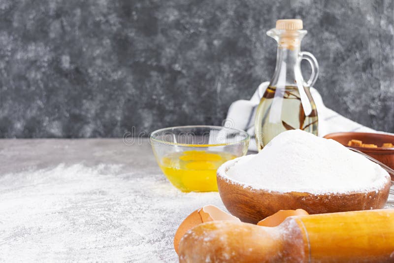 Flour and Ingredients for Making Dough. Ingredients for Baking Pizza
