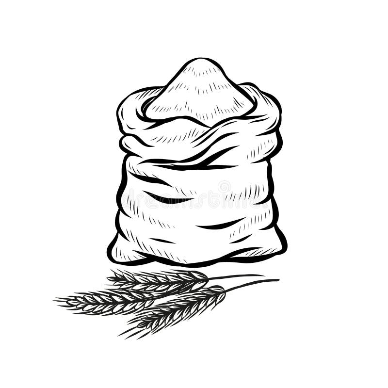 Flour Sack and Wheat Ears Line Drawing Vector Illustration Stock Vector Illustration of bread