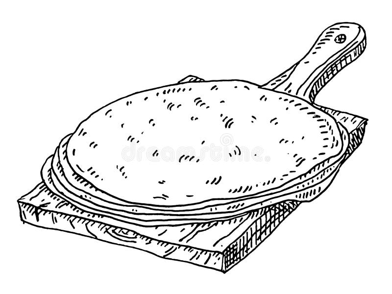 Flour and single tortillas. Vintage hatching black illustration.