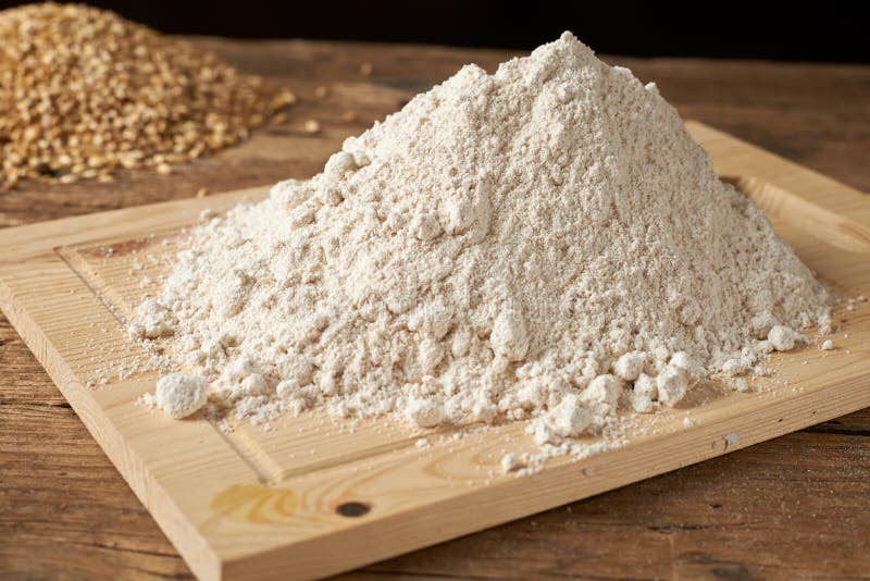 Flour on Wooden Kitchen Table Stock Photo - Image of surface, retro