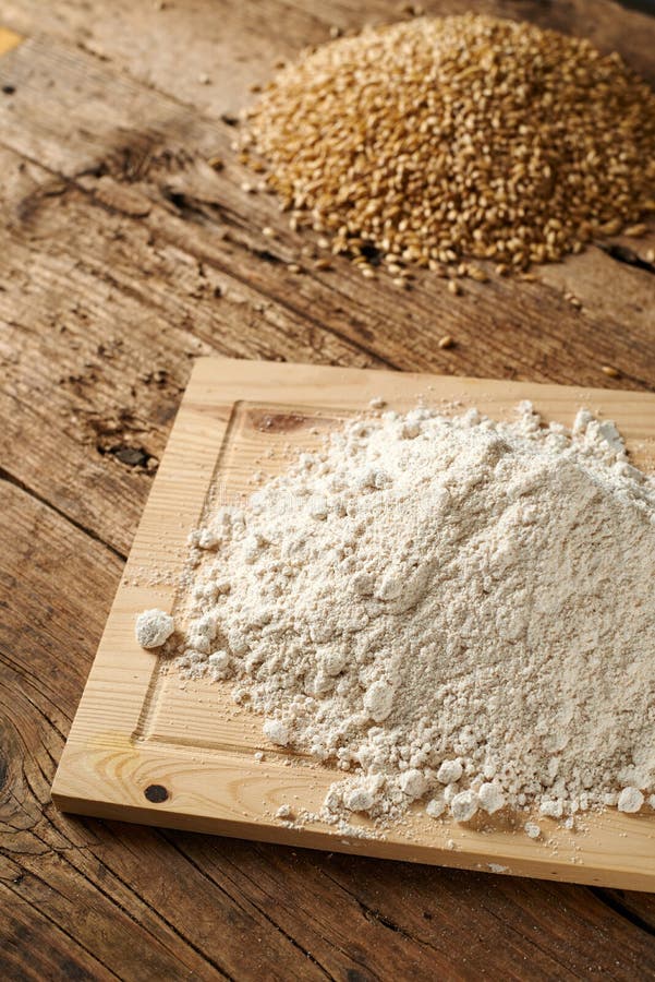 Flour on Wooden Kitchen Table Stock Photo - Image of surface, retro