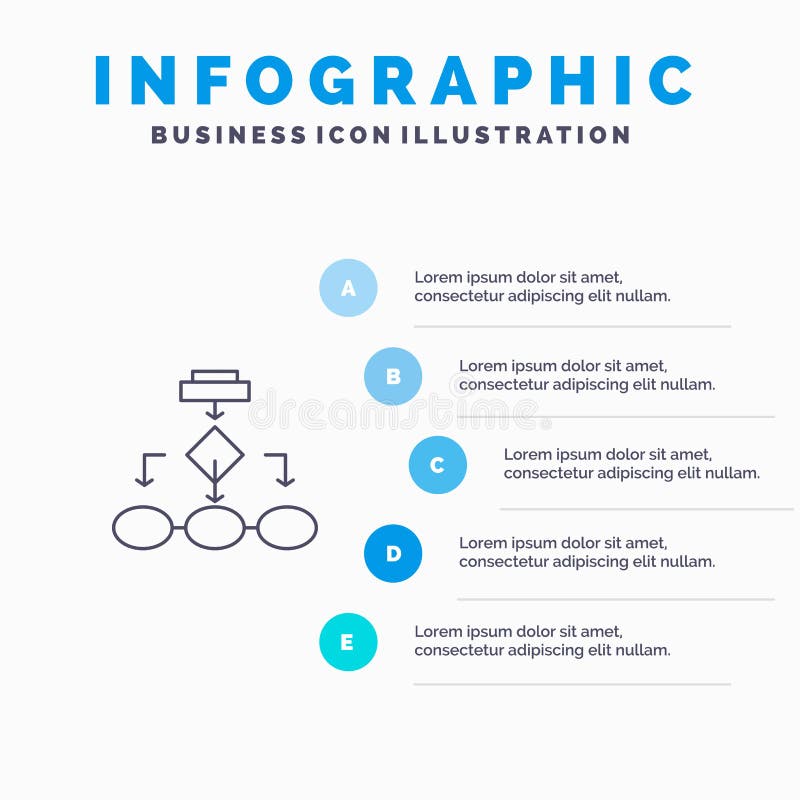 Flowchart, Algorithm, Business, Data Architecture, Scheme, Structure, Workflow Line icon with 5 steps presentation infographics vector illustration Flowchart, Algorithm, Business, Data Architecture, Scheme, Structure, Workflow Line icon with 5 steps presentation infographics vector illustration
