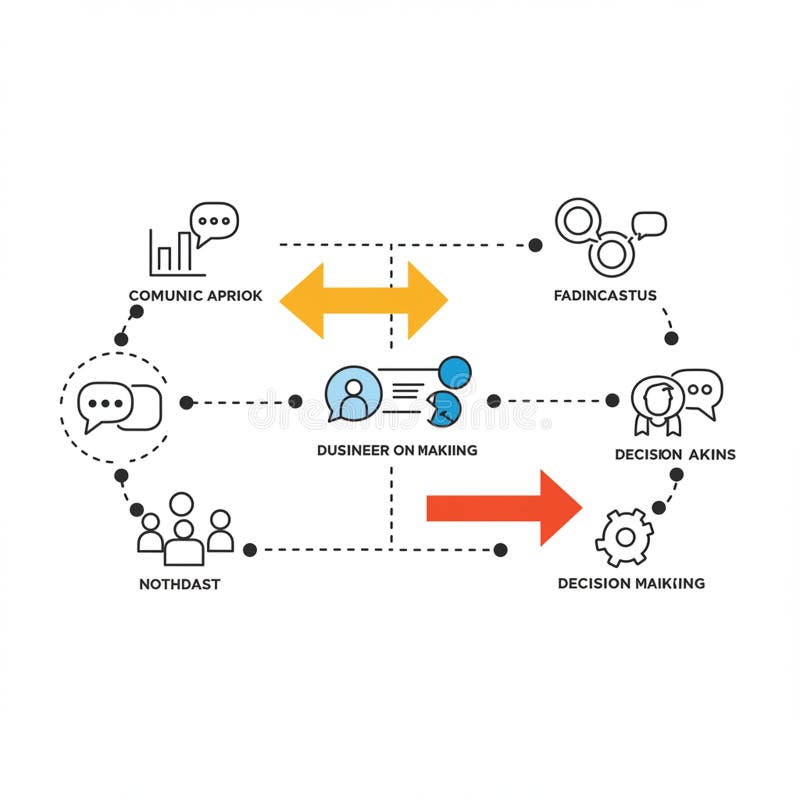 Flowchart with icons representing communication and decision-making processes. royalty free illustration