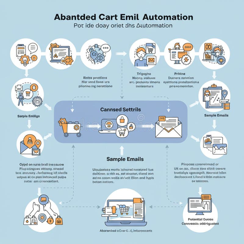 Flowchart illustrating an email automation process for abandoned shopping carts. vector illustration