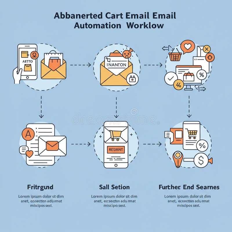 Flowchart illustrating an email automation workflow for abandoned carts, featuring stock illustration