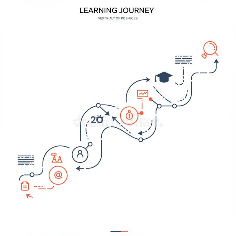 Flowchart illustrating a learning journey with icons connected by dotted lines vector illustration