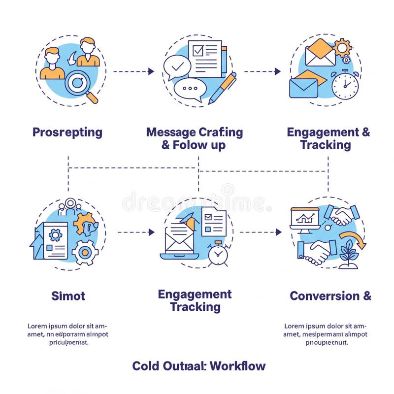 Flowchart illustrating a workflow process, featuring five stages: \'Prospecting,\' vector illustration