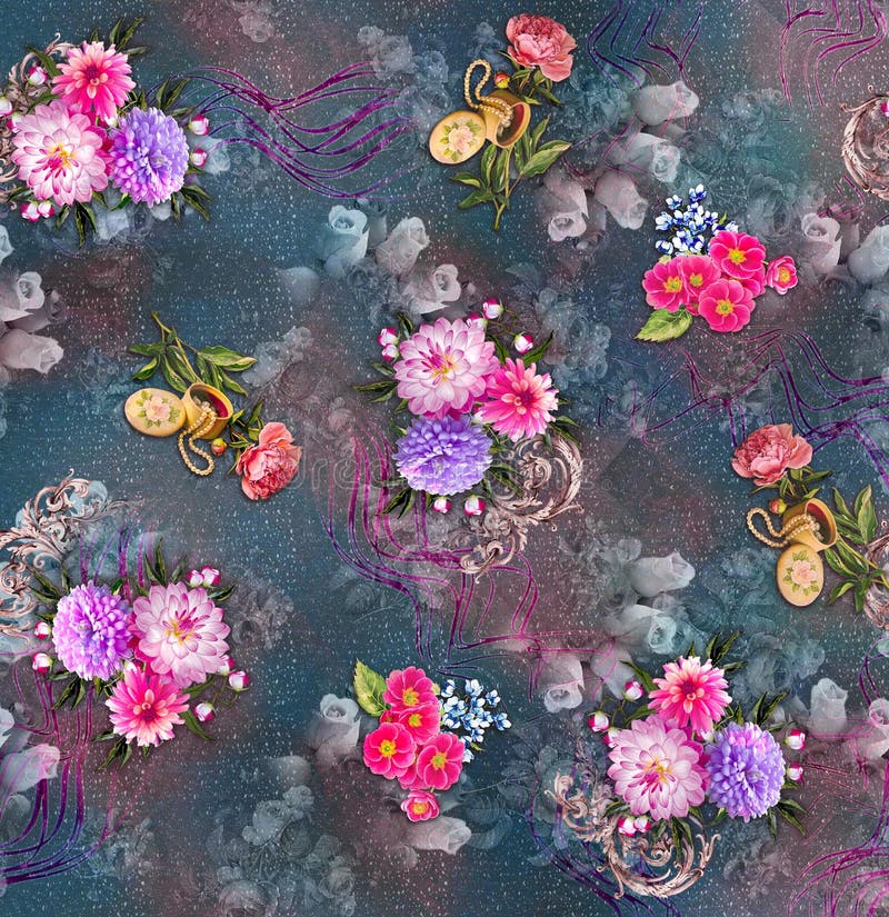 Flower allover color pattern image digital colorful graphics cute royalty free illustration