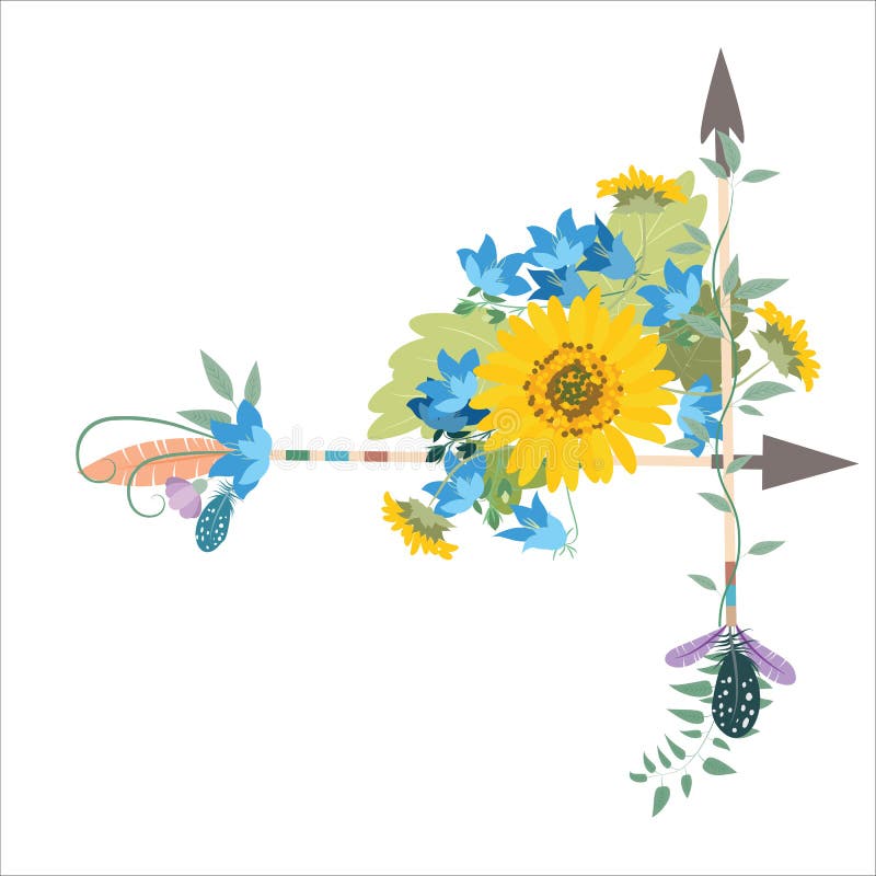 Flower Arrangement With Sunflowers Kolokolchiklm Arrows Stock Vector