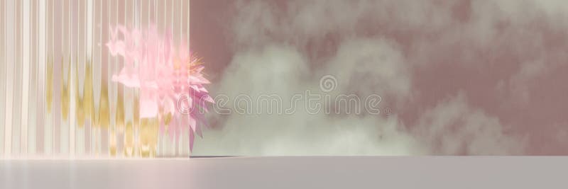 Flower behind glass ribbed panel with clouds in background, calm spring scene. stock illustration