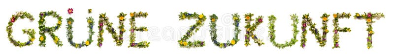 Flower And Blossom Letter Building Word Gruene Zukunft Means Green Future