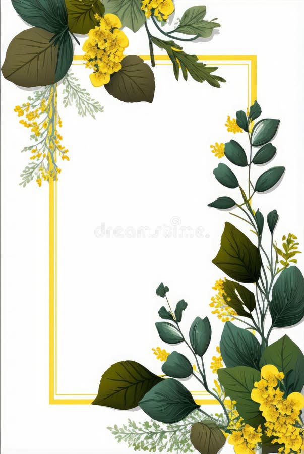 Flower Border and Eucalyptus Leaves Stock Illustration Illustration