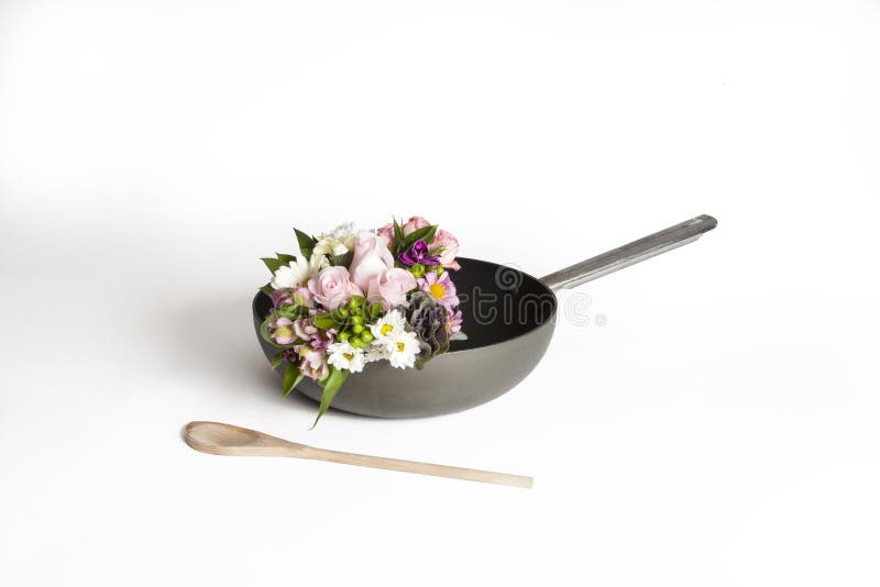 Download Flower Bouquet In Cooking Pan Stock Photo - Image of fragrant, pink: 83724196