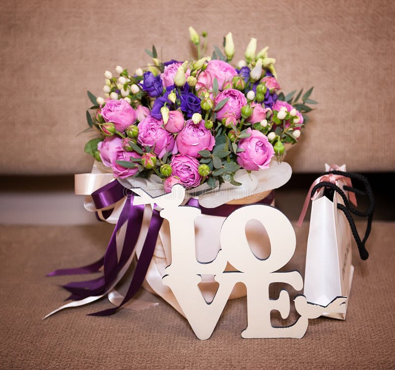 Flower Bouquet and Love Letters Stock Photo Image of bright, green