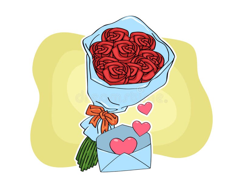 Flower Bouquet and Love Mail Stock Vector Illustration of valentine