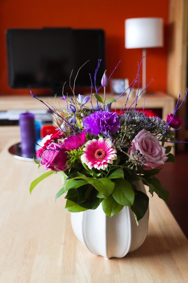 Flower Bouquet on Table in Modern Interior Stock Image Image of