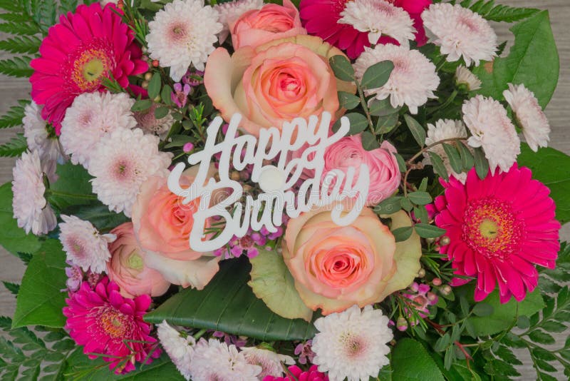 Flower Bouquet With Text Happy Birthday Stock Photo Image Of Bright