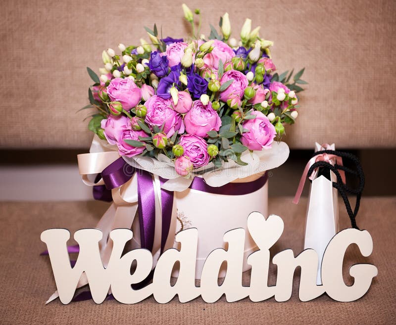 Flower Bouquet and Wedding Letters Stock Image Image of bloom, beauty