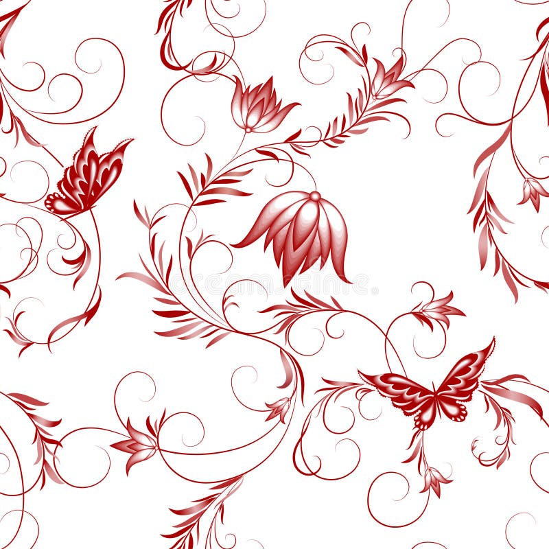 Flower and Butterfly Pattern Stock Illustration Illustration of